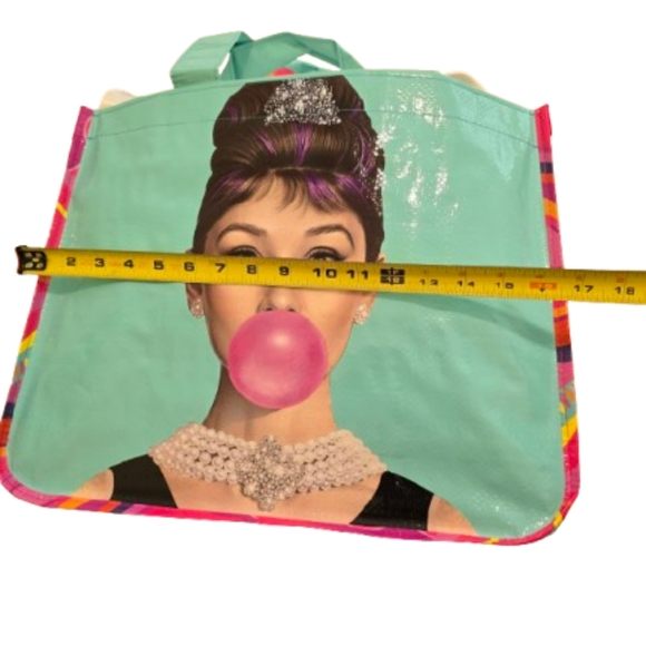 Fashion Bag of Audrey Hepburn Resuable Tote Shopping Bag W/Zipper Pouch - Picture 5 of 9